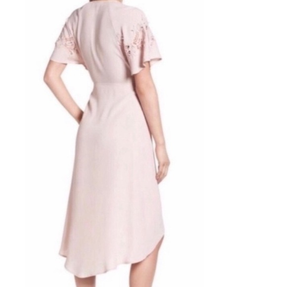 ASTR the Label Blush Pink Crochet Sleeve High Low Hem Feminine Wrap Dress Sz S - Picture 4 of 15